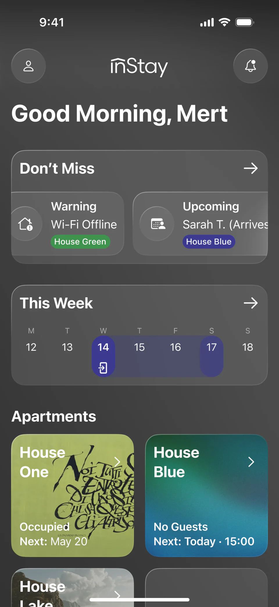 InStay UI Home Screen